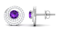 Natural Amethyst Diamond Swirl Earrings with Screw Back