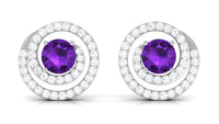 Natural Amethyst Diamond Swirl Earrings with Screw Back