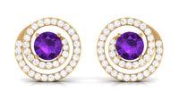 Natural Amethyst Diamond Swirl Earrings with Screw Back