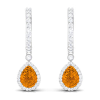Natural Citrine Teardrop Earrings with Hinged Hoop