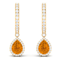 Natural Citrine Teardrop Earrings with Hinged Hoop