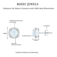Natural 0.7 Carat Moonstone Stud Earrings with Diamond Halo