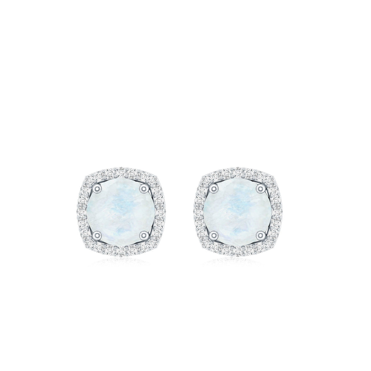 Natural 0.7 Carat Moonstone Stud Earrings with Diamond Halo