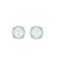 Natural 0.7 Carat Moonstone Stud Earrings with Diamond Halo