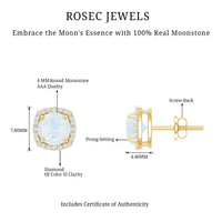 Natural 0.7 Carat Moonstone Stud Earrings with Diamond Halo