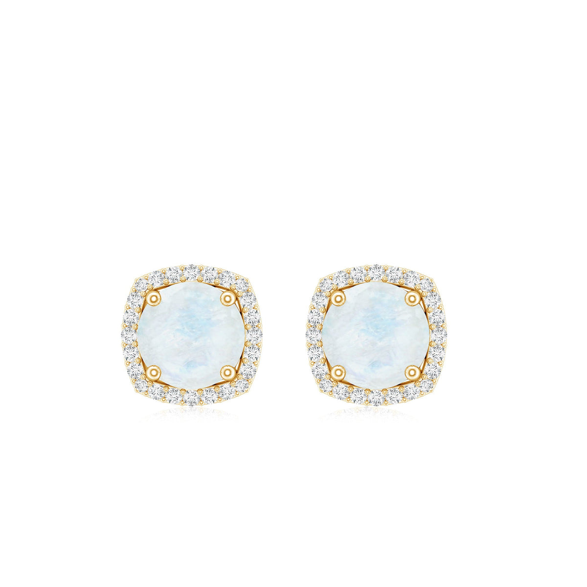 Natural 0.7 Carat Moonstone Stud Earrings with Diamond Halo