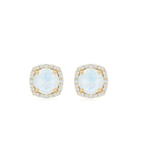 Natural 0.7 Carat Moonstone Stud Earrings with Diamond Halo