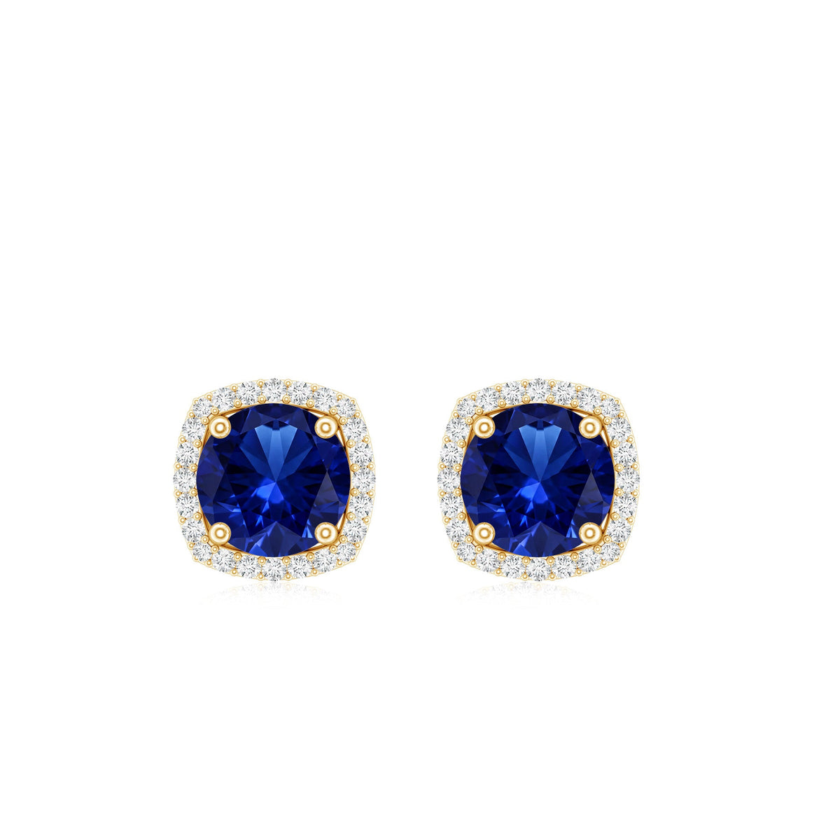 Certified Lab Grown Blue Sapphire and Diamond Halo Stud Earrings