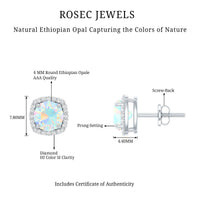 Real 1.6 Carat Ethiopian Opal and Diamond Halo Stud Earrings