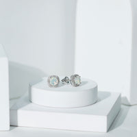 Real 1.6 Carat Ethiopian Opal and Diamond Halo Stud Earrings