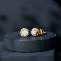 Real 1.6 Carat Ethiopian Opal and Diamond Halo Stud Earrings
