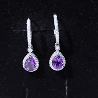 2 Carat Pear Cut Amethyst Hoop Drop Earrings with Diamond Halo