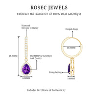 2 Carat Pear Cut Amethyst Hoop Drop Earrings with Diamond Halo