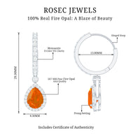 Natural Fire Opal Teardrop Hoop Earrings with Moissanite