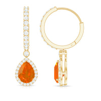 Natural Fire Opal Teardrop Hoop Earrings with Moissanite