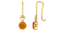 Certified Natural Citrine Diamond Drop Earrings with Fish Hook