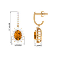 Natural 6X8mm Oval Citrine Drop Earrings with Moissanite