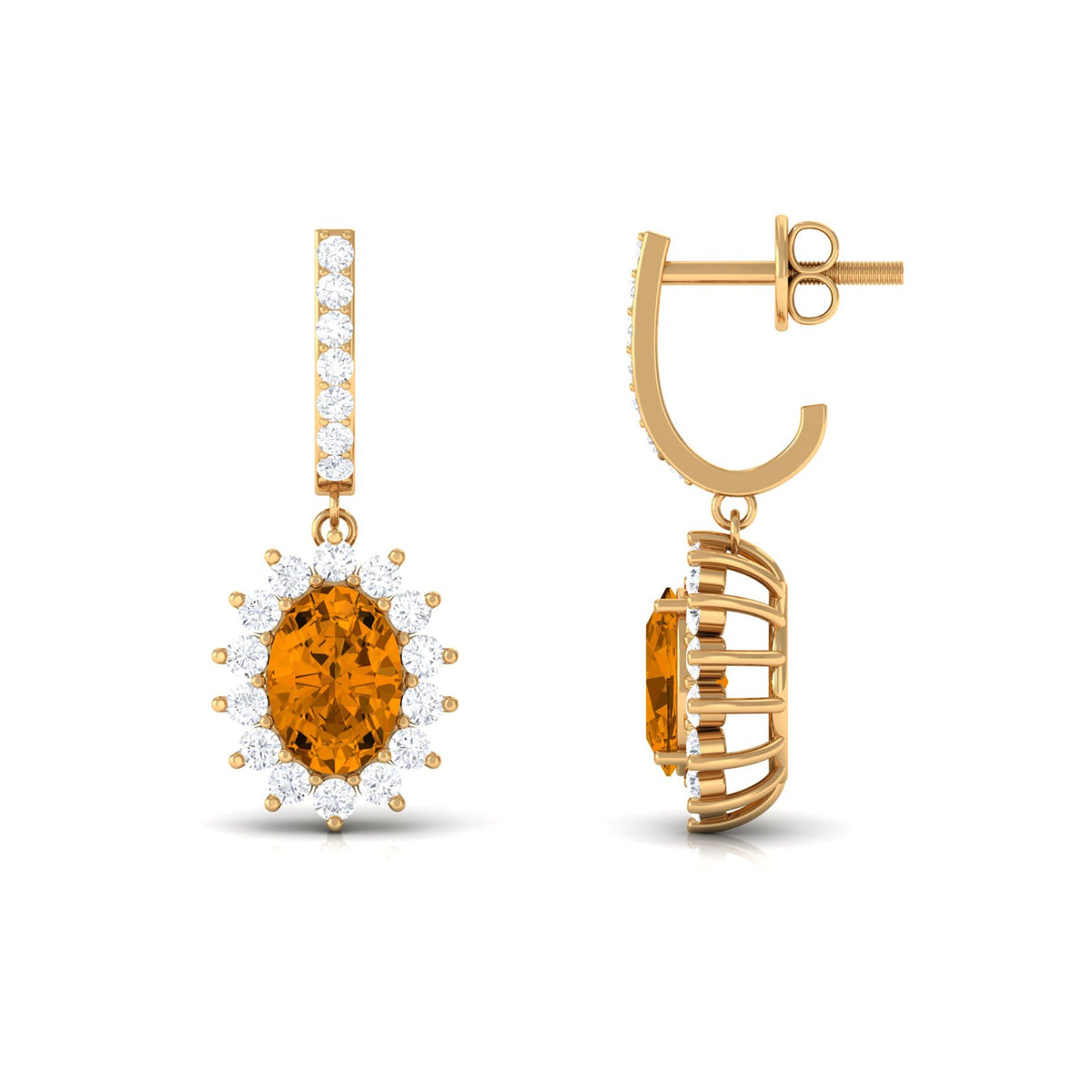Natural 6X8mm Oval Citrine Drop Earrings with Moissanite