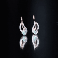 Pear Shape Ethiopian Opal Leaf Stud Earrings with Moissanite