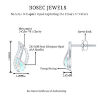 Pear Shape Ethiopian Opal Leaf Stud Earrings with Moissanite