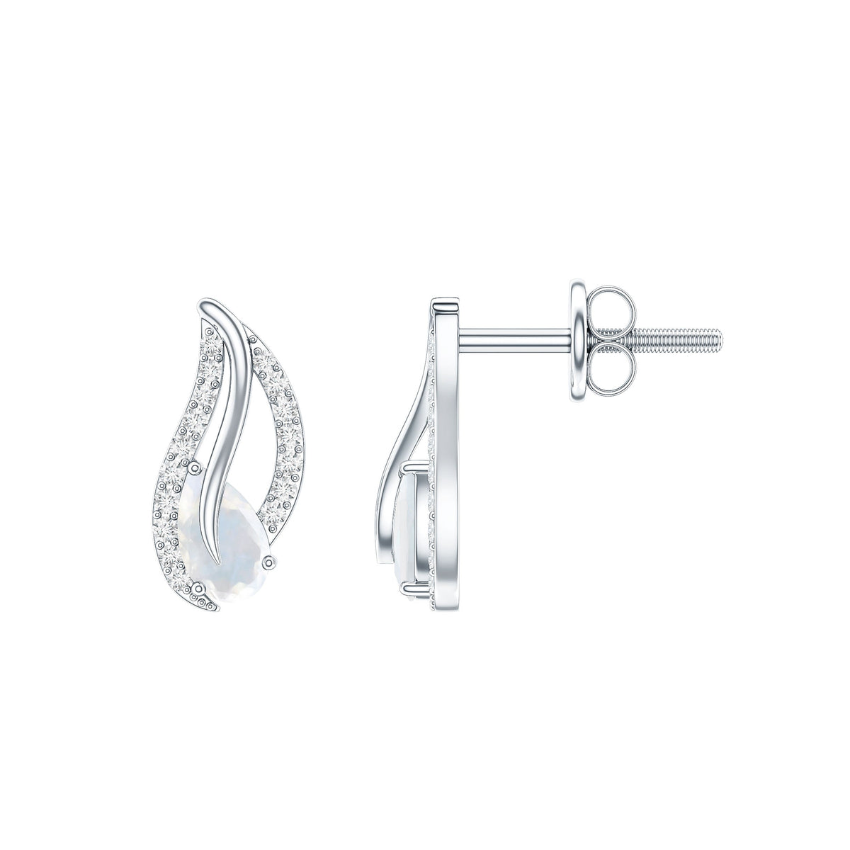 Natural Moonstone Leaf Stud Earrings with Diamond