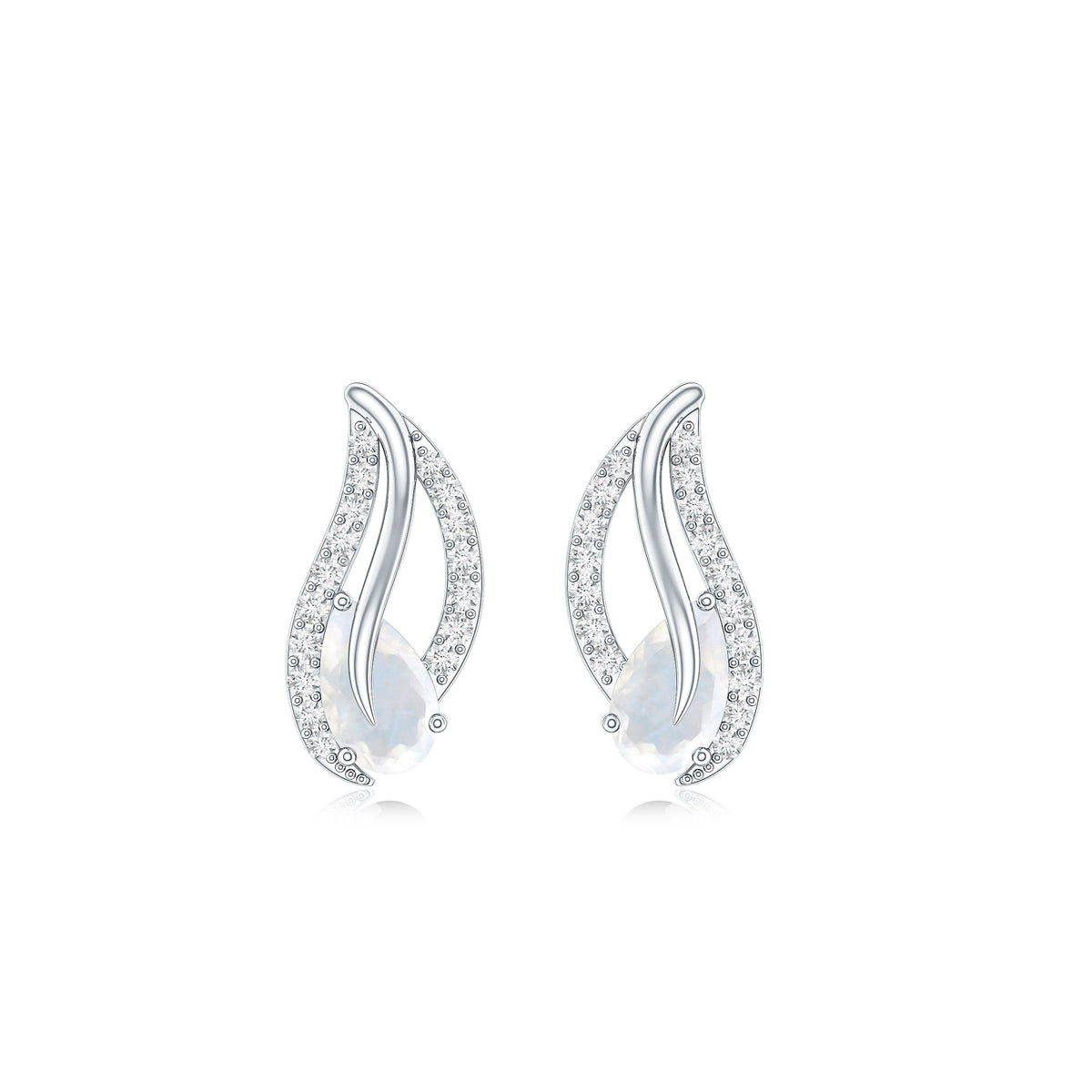 Natural Moonstone Leaf Stud Earrings with Diamond