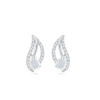 Natural Moonstone Leaf Stud Earrings with Diamond