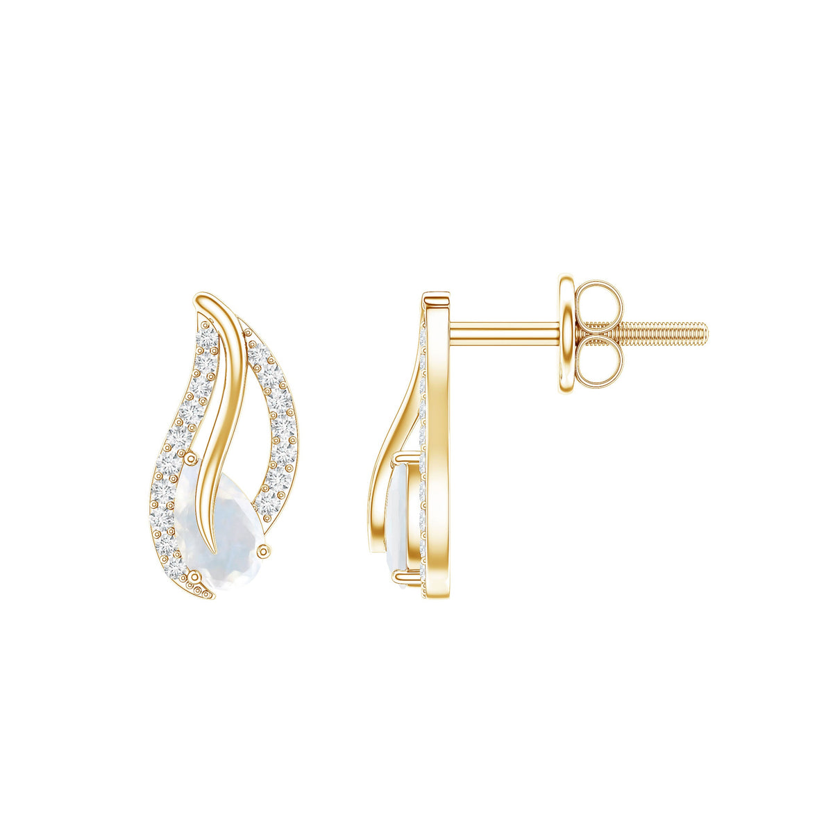 Natural Moonstone Leaf Stud Earrings with Diamond
