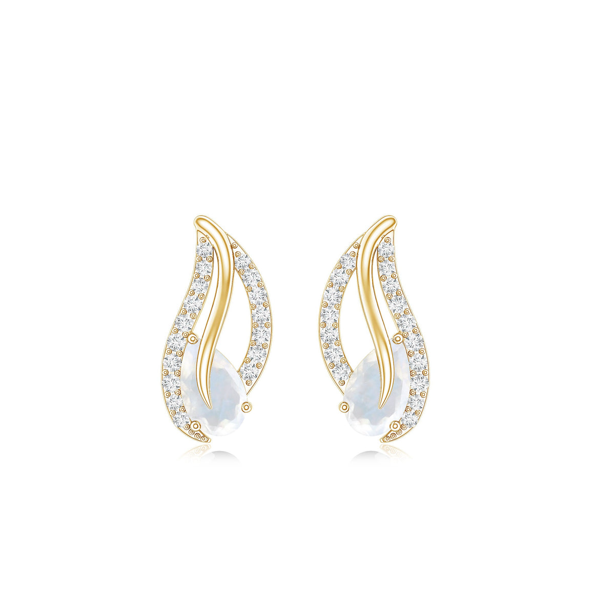 Natural Moonstone Leaf Stud Earrings with Diamond