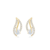 Natural Moonstone Leaf Stud Earrings with Diamond