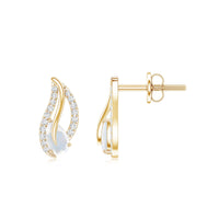 Natural Moonstone Leaf Stud Earrings with Diamond