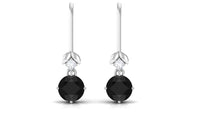 Natural Black Onyx Diamond Drop Earrings with Fish Hook