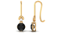 Natural Black Onyx Diamond Drop Earrings with Fish Hook