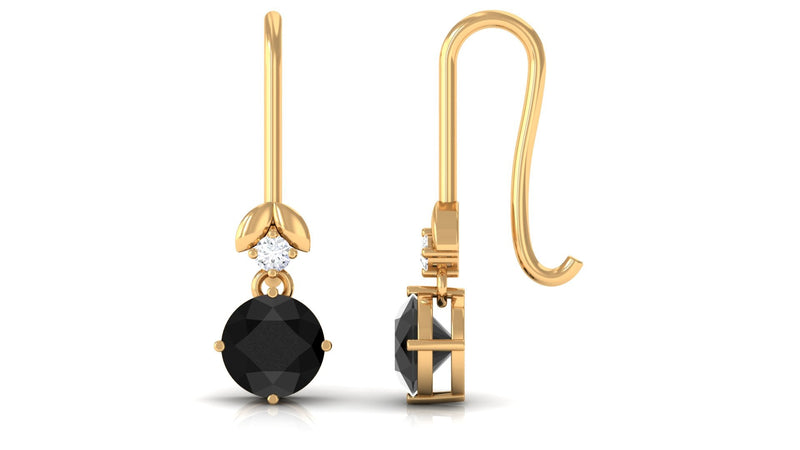 Natural black onyx diamond drop earrings with fish hook from Rosec Jewels, featuring elegant black gemstone and sparkling accents.