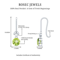1 Carat Round Peridot and Moissanite Drop Earrings with Fish Hook