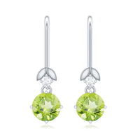 1 Carat Round Peridot and Moissanite Drop Earrings with Fish Hook