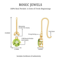 1 Carat Round Peridot and Moissanite Drop Earrings with Fish Hook