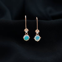 Round Ethiopian Opal and Diamond Drop Earrings with Fish Hook