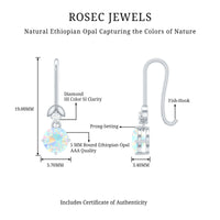 Round Ethiopian Opal and Diamond Drop Earrings with Fish Hook