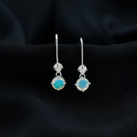Round Ethiopian Opal and Diamond Drop Earrings with Fish Hook