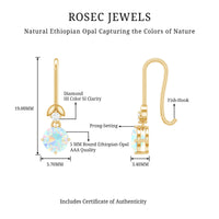 Round Ethiopian Opal and Diamond Drop Earrings with Fish Hook