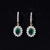 1.7 Carat Oval Shape Lab Grown Emerald Drop Earrings with Diamond