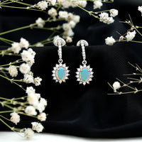 Genuine Ethiopian Opal and Moissanite Hoop Drop Earrings