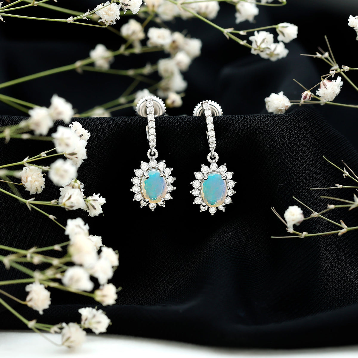 Certified 1.8 Carat Oval Ethiopian Opal Drop Earrings with Certificate