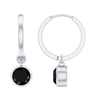 Natural Black Spinel Drop Hoop Earrings