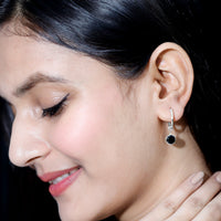 Natural Black Spinel Drop Hoop Earrings