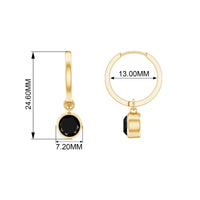Natural Black Spinel Drop Hoop Earrings