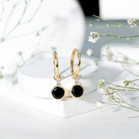 Natural Black Spinel Drop Hoop Earrings