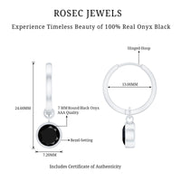 Bezel Set Black Onyx Hinged Hoop Drop Earrings