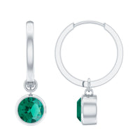 1.6 Carat Bezel Set Lab Grown Emerald Hinged Hoop Earrings